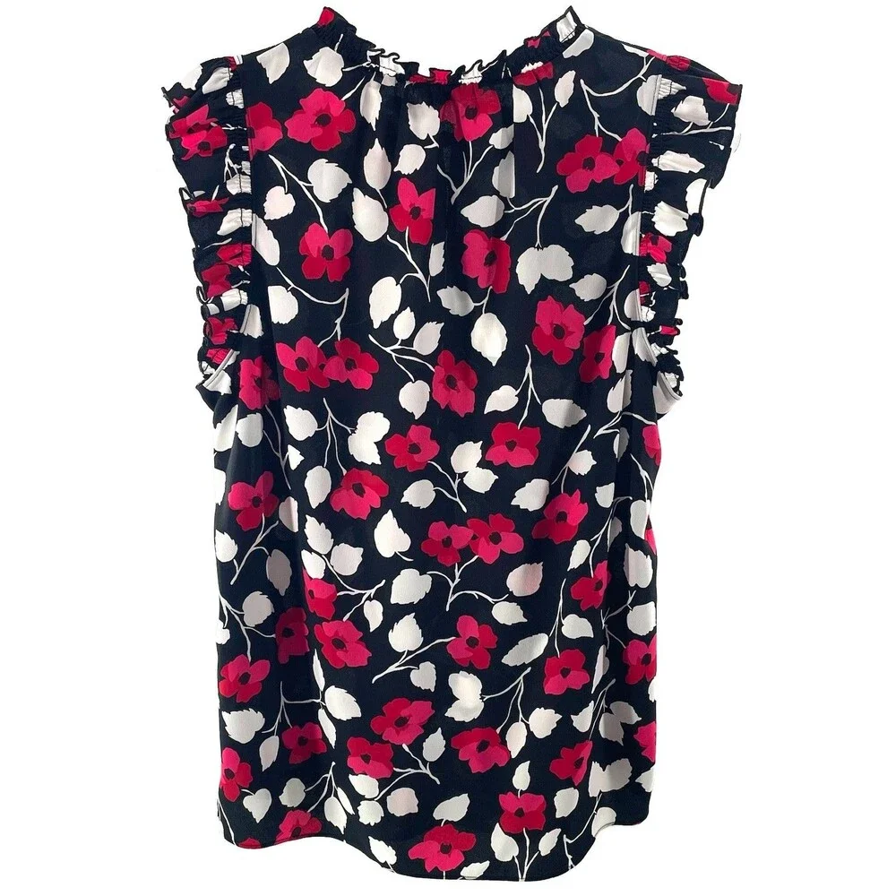 Kate Spade New York Live Colorfully Floral Ruffle Blouse Medium Black Pink Boho